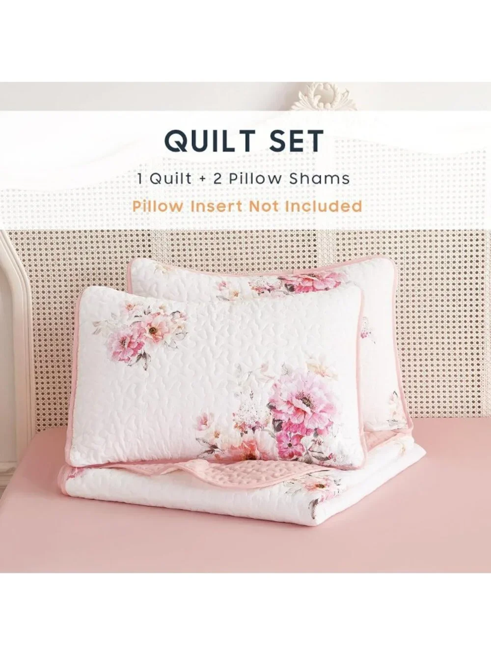 Floral Cottagecore Quilt Set - Reversible Lightweight Bedspread, King Size, 3